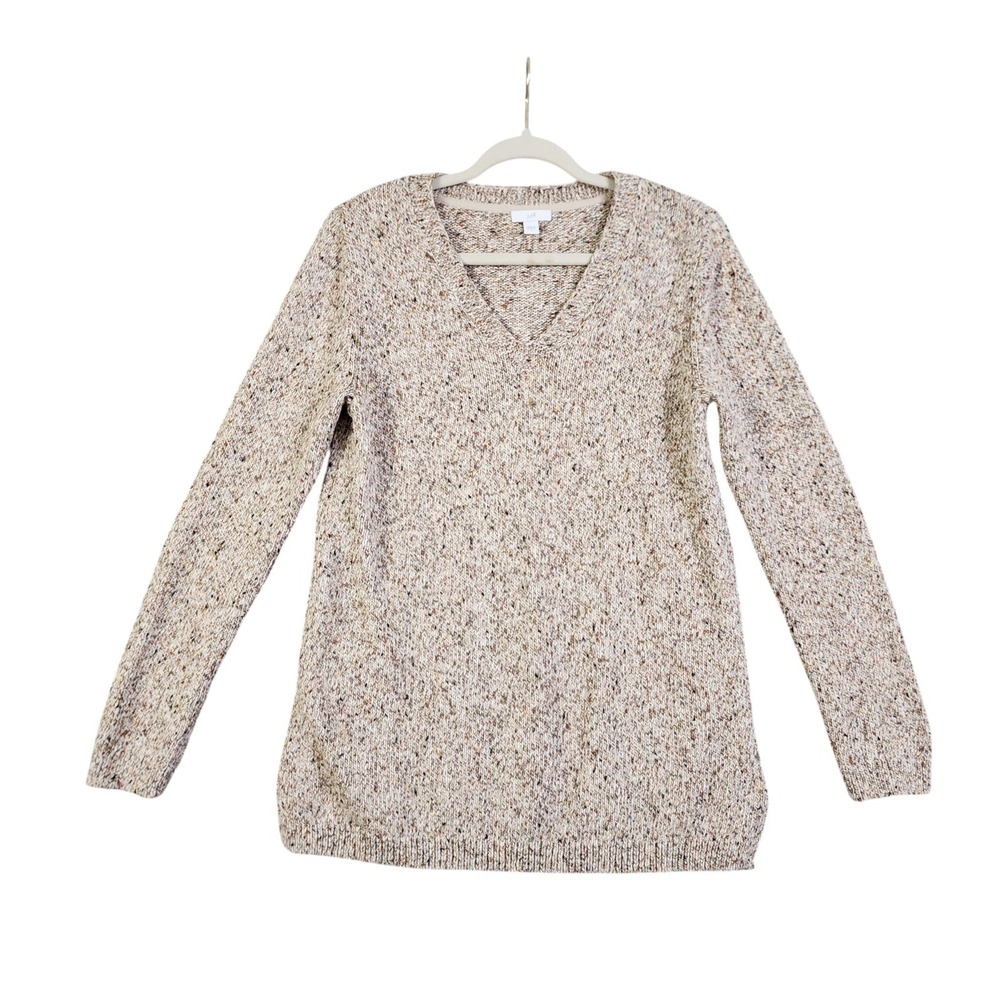 J Jill Womens Marled Knit Pullover Tunic‎ Sweater Size Small Tan Brown V-Neck